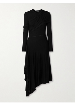 HELMUT LANG - Draped Asymmetric Stretch-lyocell Jersey Midi Dress - Black - xx small,x small,small,medium,large,x large