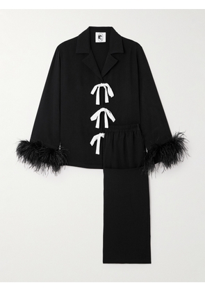 SLEEPER - Party Feather-trimmed Twill Pajama Set - Black - x small,small,medium,large,x large