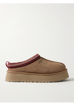 UGG - Tazz Embroidered Shearling Platform Slippers - Brown - US5,US6,US7,US8,US9,US10,US11,US12