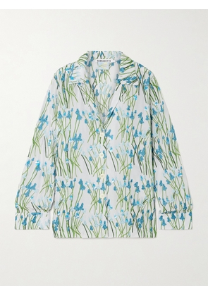 BERNADETTE - Louis Embroidered Embellished Silk Pajama Shirt - Blue - FR 34,FR 36,FR 38,FR 40,FR 42