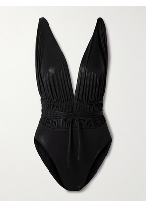 Norma Kamali - Goddess Mio Ruched Stretch-lamé Swimsuit - Black - x small,small,medium,large,x large