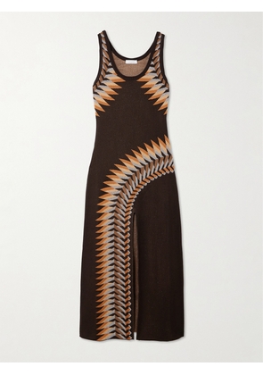 RABANNE - Metallic Jacquard-knit Maxi Dress - Brown - x small,small,medium,large,x large