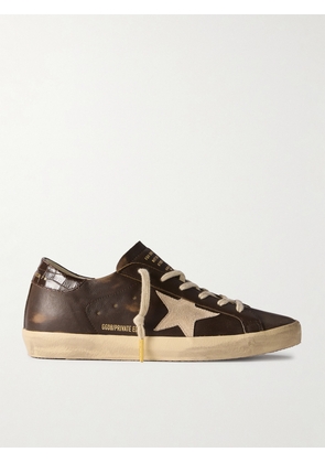 Golden Goose - Super-star Distressed Suede-trimmed Leather Sneakers - Brown - IT35,IT36,IT37,IT38,IT39,IT40,IT41,IT42