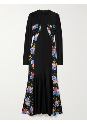 RABANNE - Paneled Printed Satin-jersey Maxi Dress - Black - FR 34,FR 36,FR 38,FR 40,FR 42