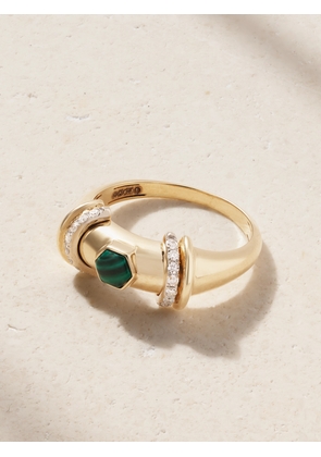 L’Atelier Nawbar - Warrior Hex 18-karat Gold, Rhodium-plated, Malachite And Diamond Ring - Green - 5,6,7,8