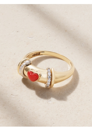L’Atelier Nawbar - Warrior Venus 18-karat Gold, Rhodium-plated, Coral And Diamond Ring - Red - 6,7,8