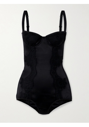 Dolce & Gabbana - Lace-trimmed Silk-blend Satin Bodysuit - Black - 3B,4B,5B,1B,2B