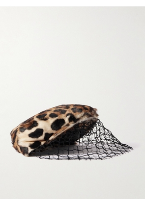 Dolce & Gabbana - Leopard-print Goat Hair And Mesh Veiled Flat Cap - Animal print - 56,57,58,59