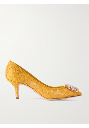 Dolce & Gabbana - Bellucci Crystal-embellished Corded Lace Pumps - Yellow - IT36,IT37,IT37.5,IT38,IT38.5,IT39,IT39.5,IT40,IT40.5
