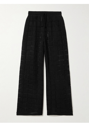 Calle Del Mar - Pointelle-knit Wide-leg Pants - Black - x small,small,medium,large