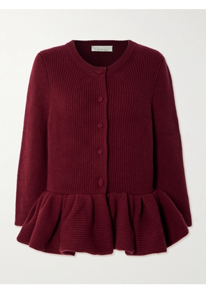 LIBEROWE - Ruffled Cashmere Peplum Cardigan - Burgundy - x small,small,medium,large,x large