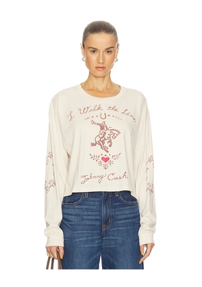 DAYDREAMER Johnny Cash Walk The Line Meet & Greet Long Sleeve Top in Cream. Size L. Also in XS, S, M, XL.