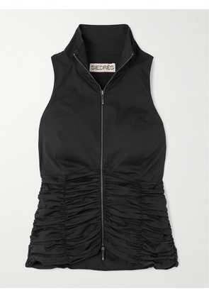 SIEDRÉS - Wartz Ruched Cotton-blend Twill Turtleneck Vest - Black - EU 34,EU 36,EU 38,EU 40