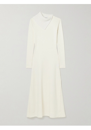 16ARLINGTON - Gitsie Cotton-trimmed Button-detailed Ribbed Stretch-jersey Midi Dress - Ecru - UK 4,UK 6,UK 8,UK 10,UK 12,UK 14,UK 16