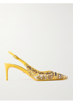 Dolce & Gabbana - Maiolica Lollo Leather-trimmed Canvas-jacquard Slingback Pumps - Yellow - IT35,IT36,IT36.5,IT37,IT37.5,IT38,IT38.5,IT39,IT39.5,IT40,IT40.5,IT41