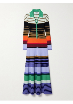 Christopher John Rogers - Chenille-trimmed Striped Ribbed-knit Midi Dress - Multi - x small,small,medium,large,x large