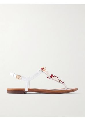 Dolce & Gabbana - Embellished Leather Sandals - White - IT35,IT36,IT37,IT37.5,IT38,IT38.5,IT39,IT40,IT41
