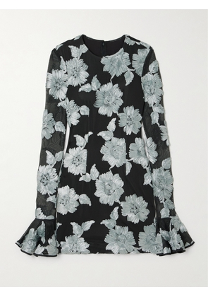 ROTATE BIRGER CHRISTENSEN - Floral-appliquéd Stretch Recycled-tulle Mini Dress - Gray - DK32,DK34,DK36,DK38,DK40,DK42