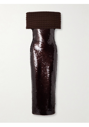 Dima Ayad - Off-the-shoulder Sequined Tulle And Popcorn Midi Dress - Brown - XS,S,M,L,XL,XXL,XXXL