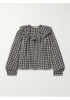 DÔEN - Joelle Ruffled Checked Organic Cotton Top - Black - x small,small,medium,large,x large