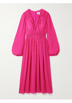 Aje - Genevieve Recycled Plissé-chiffon Midi Dress - Pink - UK 4,UK 6,UK 8,UK 10,UK 12,UK 14,UK 16