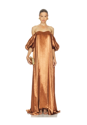 CAROLINE CONSTAS Palmer Gown in Metallic Copper. Size L. Also in M, S.