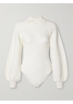 Farm Rio - Open-back Ribbed-knit Bodysuit - Off-white - xx small,x small,small,medium,large,x large
