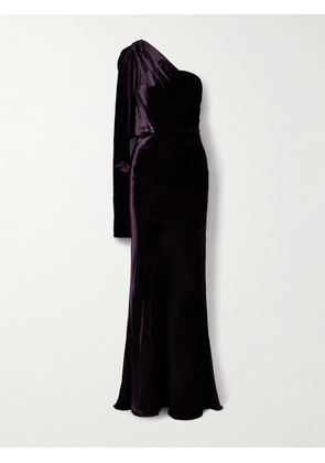 Zimmermann - Illustration One-sleeve Draped Velvet Maxi Dress - Purple - 01,2,3,4