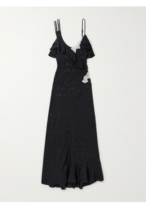 MAISON MAYLE - Izadora Ruffled Guipure Lace-trimmed Silk-jacquard Maxi Dress - Black - US0,US2,US4,US6,US8,US10,US12