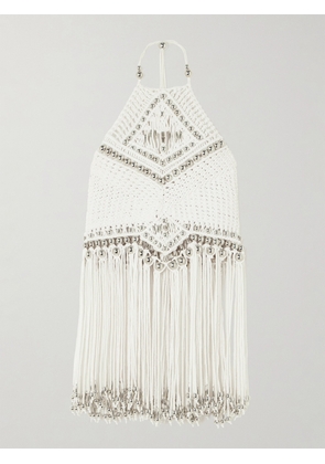RABANNE - Fringed Embellished Macramé Halterneck Top - White - x small,small,medium,large,x large