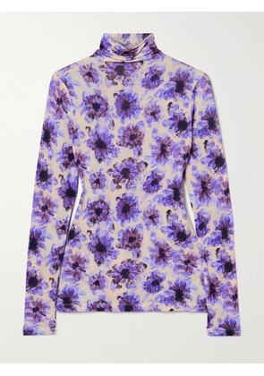 Ulla Johnson - Aurelia Floral-print Stretch-jersey Turtleneck Top - Purple - x small,small,medium,large,x large