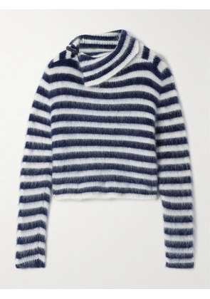Jacquemus - Marina Appliquéd Striped Brushed Knitted Turtleneck Sweater - Blue - FR 32,FR 34,FR 36,FR 38,FR 40,FR 42,FR 44