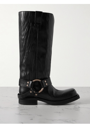 Acne Studios - Embellished Crinkled-leather Knee Boots - Black - IT35,IT36,IT37,IT38,IT39,IT40,IT41