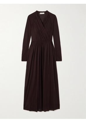 Tory Burch - Wrap-effect Gathered Jersey Midi Dress - Brown - US0,US2,US4,US6,US8,US10