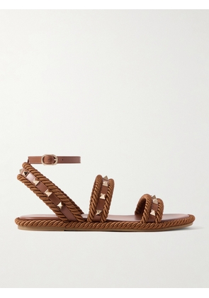 Valentino Garavani - Rockstud Torchon Rope-trimmed Leather Sandals - Brown - IT35,IT36,IT37,IT38,IT39,IT40,IT41,IT42