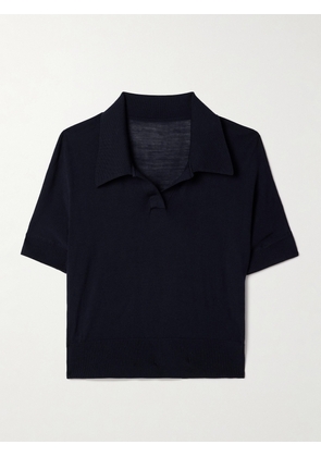 KHAITE - Morgane Cropped Wool-blend Polo Top - Blue - x small,small,medium,large,x large