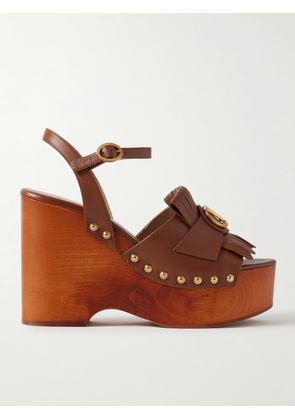 Valentino Garavani - Studded Leather Platform Sandals - Brown - IT35,IT36,IT36.5,IT37,IT37.5,IT38,IT38.5,IT39,IT39.5,IT40,IT41