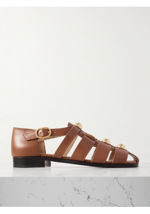 Valentino Garavani - Vlogo Stud-embellished Leather Sandals - Brown - IT35,IT36,IT36.5,IT37,IT37.5,IT38,IT38.5,IT39,IT40