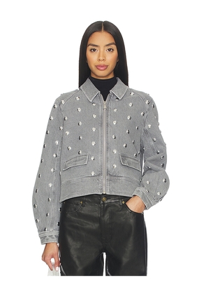 Cinq a Sept Studded Denim Harriet Jacket in Blue. Size L. Also in M, S, XL, XS.