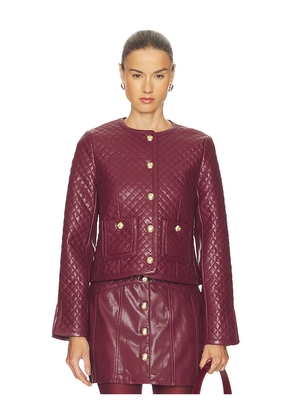 Cinq a Sept Faux Leather Brooke Jacket in Burgundy. Size L. Also in XS, S, M, XL.
