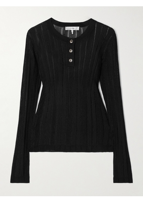 FRAME - Ribbed-knit Henley Top - Black - xx small,x small,small,medium,large,x large