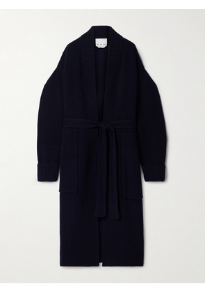 SASUPHI - Belted Ribbed Merino Wool And Cashmere-blend Cardigan - Blue - IT36,IT38,IT40,IT42,IT44,IT46