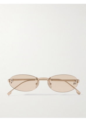 Fendi Eyewear - Rimless Oval-frame Crystal-embellished Gold-tone Sunglasses - Rose gold - One size