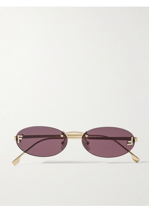 Fendi Eyewear - Rimless Oval-frame Crystal-embellished Gold-tone Sunglasses - One size