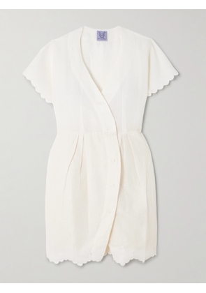 Thierry Colson - Bb Scalloped Pleated Cotton And Linen-blend Mini Dress - Off-white - x small,small,medium,large,x large