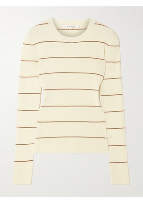 FRAME - Striped Ribbed Jersey T-shirt - Cream - xx small,x small,small,medium,large,x large