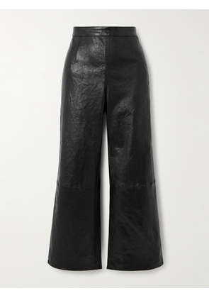 FRAME - Crinkled Cropped High-rise Wide-leg Leather Pants - Black - xx small,x small,small,medium,large,x large