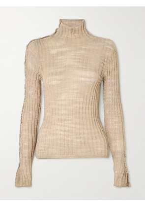 Acne Studios - Ribbed Linen-blend Turtleneck Top - Neutrals - xx small,x small,small,medium,large