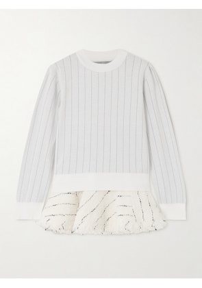 Sacai - Layered Striped Cotton And Bouclé-tweed Sweater - Gray - 1,2,3,4