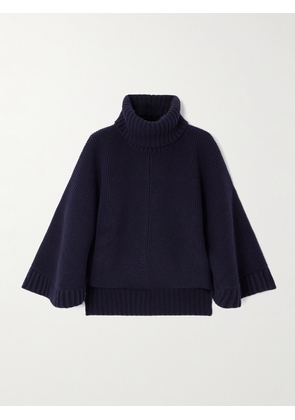 Chloé - Ribbed Wool And Cashmere-blend Turtleneck Sweater - Blue - small,medium,large